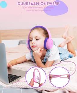 StayPowered Kinder Hoofdtelefoon - Veilig Geluid en Comfort voor Kinderen - Volumebegrenzing 85/93 dB - Opvouwbaar en Verstelbaar - Compatibel met Tablets en Smartphones - Nylon Snoer - Zacht Eiwitleer - Roze/Paars - Levering Sneller dan Aangegeven! — thumbnail 5