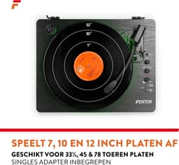Retro platenspeler Bluetooth (in & out) - Fenton RP162LED - Platenspeler met ingebouwde speakers - Multicolour LED-ring - Zwart — thumbnail 5