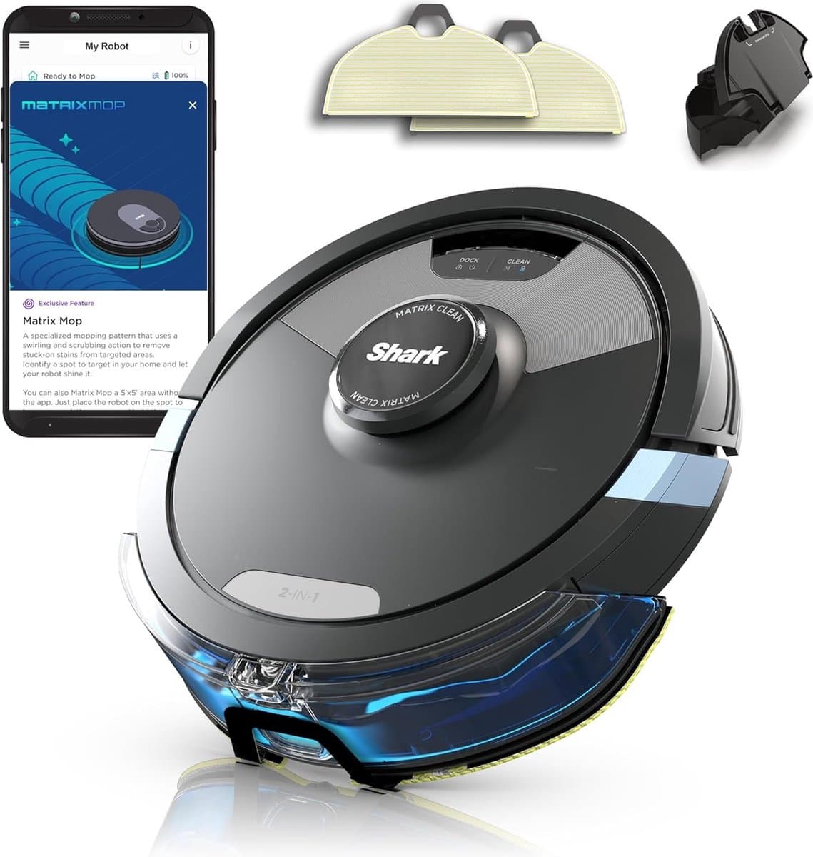 Shark Matrix Plus 2-in-1 Robotstofzuiger met Dweilfunctie - 360° LiDAR Sensor - met Laadstation - Huisdieren - Dweilrobot - 2024 Model - RV2620WDEU — afbeelding 1