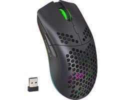 HXSJ T66 - Draadloze Gaming Muis - Computermuizen - Ultra licht - RGB Verlichting - Zwart