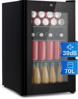 Klarstein Mini koelkast - Glazen deur - LED Verlichting - 3 Planken - 70 liter - Binnen/Buiten - 0-10°C - Zwart - Compact - Touch - Mini Fridge Kleine Koelkast Hotelkoelkast Drankkoeler Compact Koelkast — thumbnail 1