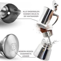 House of Husk Moka Pot Percolator Zwart - 4 Kops – Espresso Koffiemaker – RVS - Espressomaker - Zilver - 300ml — thumbnail 5