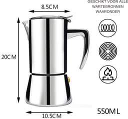House of Husk Moka Pot Percolator Zwart - 4 Kops – Espresso Koffiemaker – RVS - Espressomaker - Zilver - 300ml — thumbnail 4