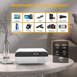 Beamer Full HD 1080P - Lichtgewicht & Draabaar - Mini Bluetooth Projector 9500 Lumen - 4K Ondersteuning - Ingebouwde Luidsprekers - Wit — thumbnail 3