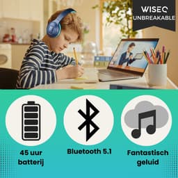 WiseQ Onbreekbare Draadloze Kinderkoptelefoon Geluid Dempend - Koptelefoon Kind Bluetooth – Kinder Koptelefoon Draadloos – Over Ear – Met Microfoon – Volumebegrenzer – Blauw — thumbnail 2
