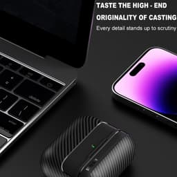 Telestore - Hoesje geschikte voor AirPods 4 - TPU carbon zwart hoesje Beschermhoes - Shockproof AirPods 4 Cover - AirPods 4 Hoesje - Geschikt voor Apple Airpods 4 - zwart - carbon TPU cover — thumbnail 2