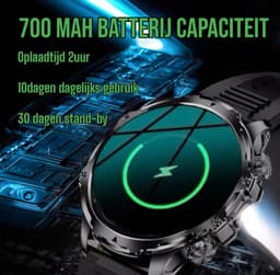 Royal Empire Smartwatch Heren – 53mm Sport Smartwatch – RVS & TPU Band – Hartslag & Bloeddrukmeter – Stappenteller – Slaapmonitor – Multisport – 700mAh Accu – Inclusief LED Lamp – Geschikt voor alle Smartphones — thumbnail 2