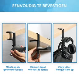 YONO Headset Houder Bureau - Koptelefoon Haak - Hoofdtelefoon Hanger - Aluminium - Zwart — thumbnail 4