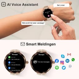 Synyq Diamond Smartwatch Dames Rosé-Goud - 39mm - AMOLED Scherm - 2 Bandjes - Horloge met Belfunctie - Bloeddrukmeter - Stappenteller - Dames Horloge -Android en iOS — thumbnail 3