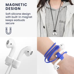 kwmobile magnetische band geschikt voor Apple Airpods 1 / 2 / 3 / 4 / Pro 1 / Airpods Pro 2 - Siliconen strap voor draadloze oordopjes - 80 cm lang - In zwart — thumbnail 5