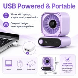 Mini Bureauventilator - Stille Tafelventilator met Automatische Oscillatie - USB Ventilator voor Kantoor, Slaapkamer en Studeerkamer - Compacte Draagbare Ventilator — thumbnail 3