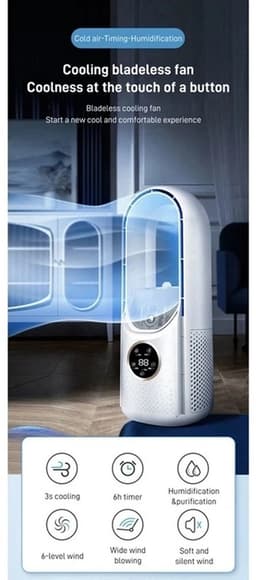 Velmio - Mini Airco - Elektrische Ventilatoren - Ventilator - Bladerloze Luchtkoeler - Mini Luchtbevochtiger - 6 Snelheden - Wit — thumbnail 3