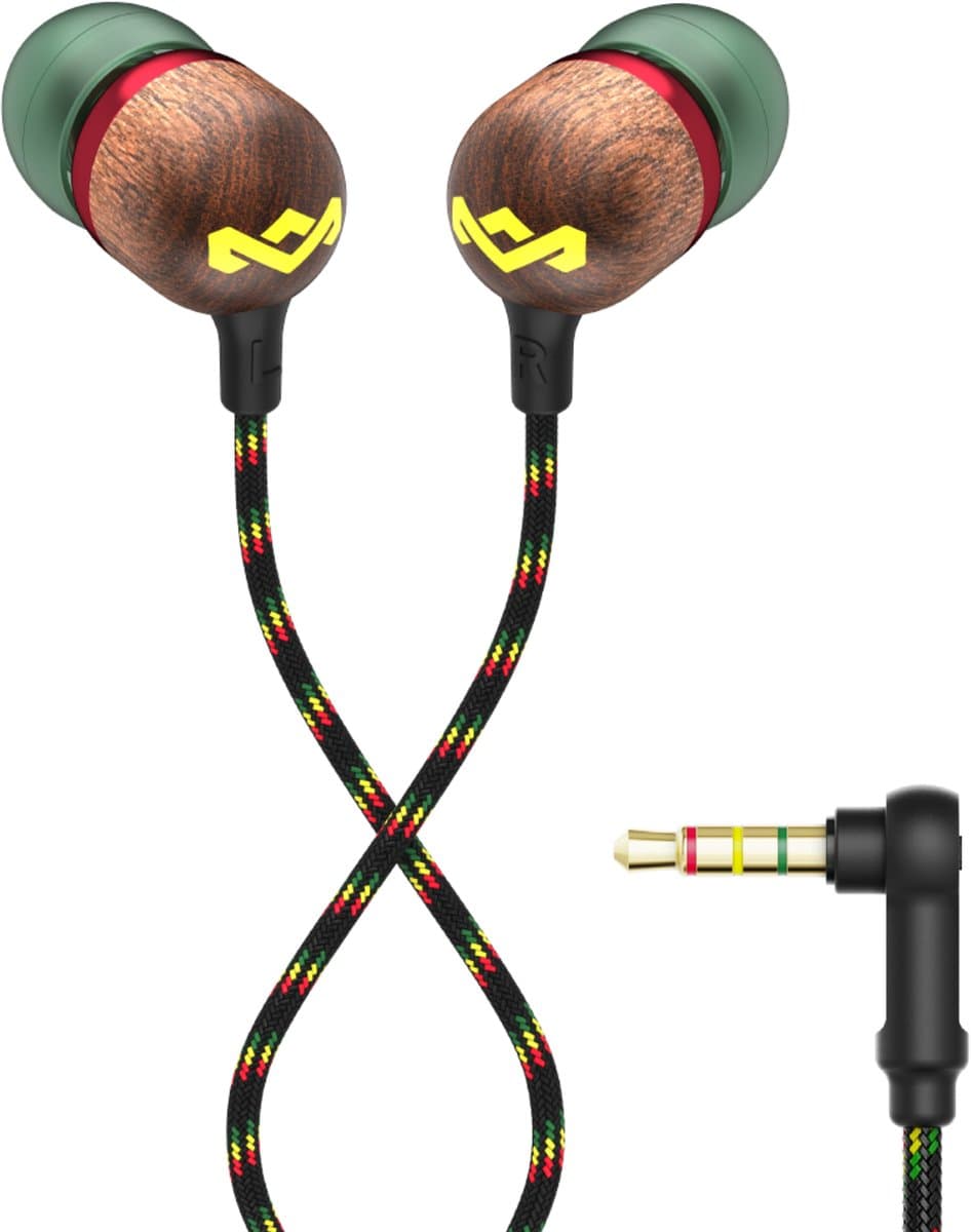 House of Marley Smile Jamaica Oortjes met Draad - Bedrade Oordopjes 3,5 mm Aansluiting - Met Microfoon en 1knopsbediening - Eco Friendly Design - 9 mm Drivers - Knoopvrije Kabel - Rasta — afbeelding 1