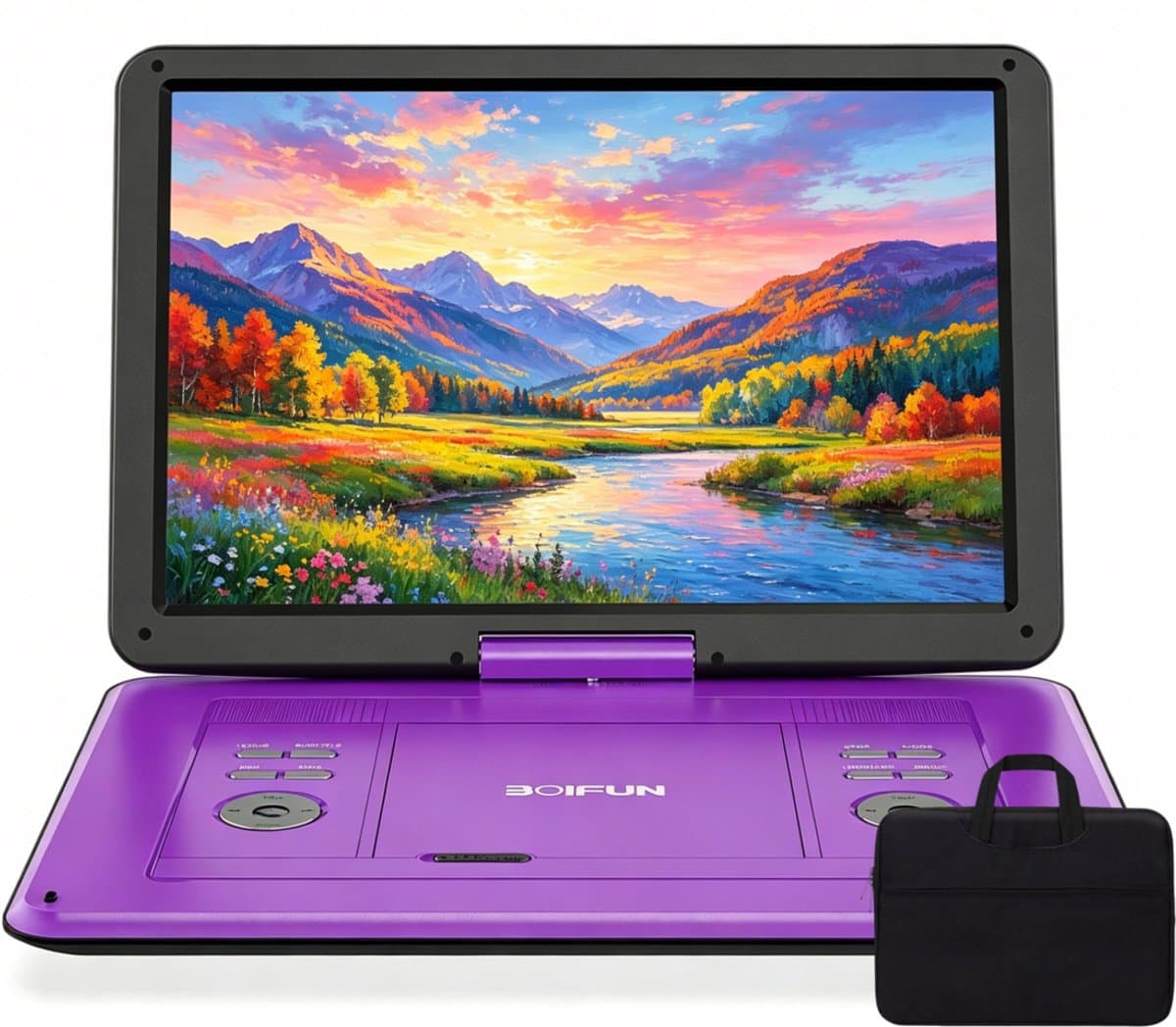 Boifun 17,5" draagbare dvd-speler met 15,6" HD groot draaibaar scherm voor in de auto - 4-6 uur speeltijd met batterij - geheugen-afspeelfunctie - ondersteuning USB/TF-kaart [Blu-ray niet ondersteund] - met handtas — afbeelding 1