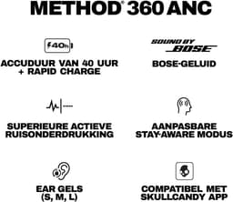 Skullcandy Method 360 ANC – Sound by Bose – met Active Noise Cancelling – Draadloze Oordopjes – 40u Batterij – Bluetooth – Zwart — thumbnail 2