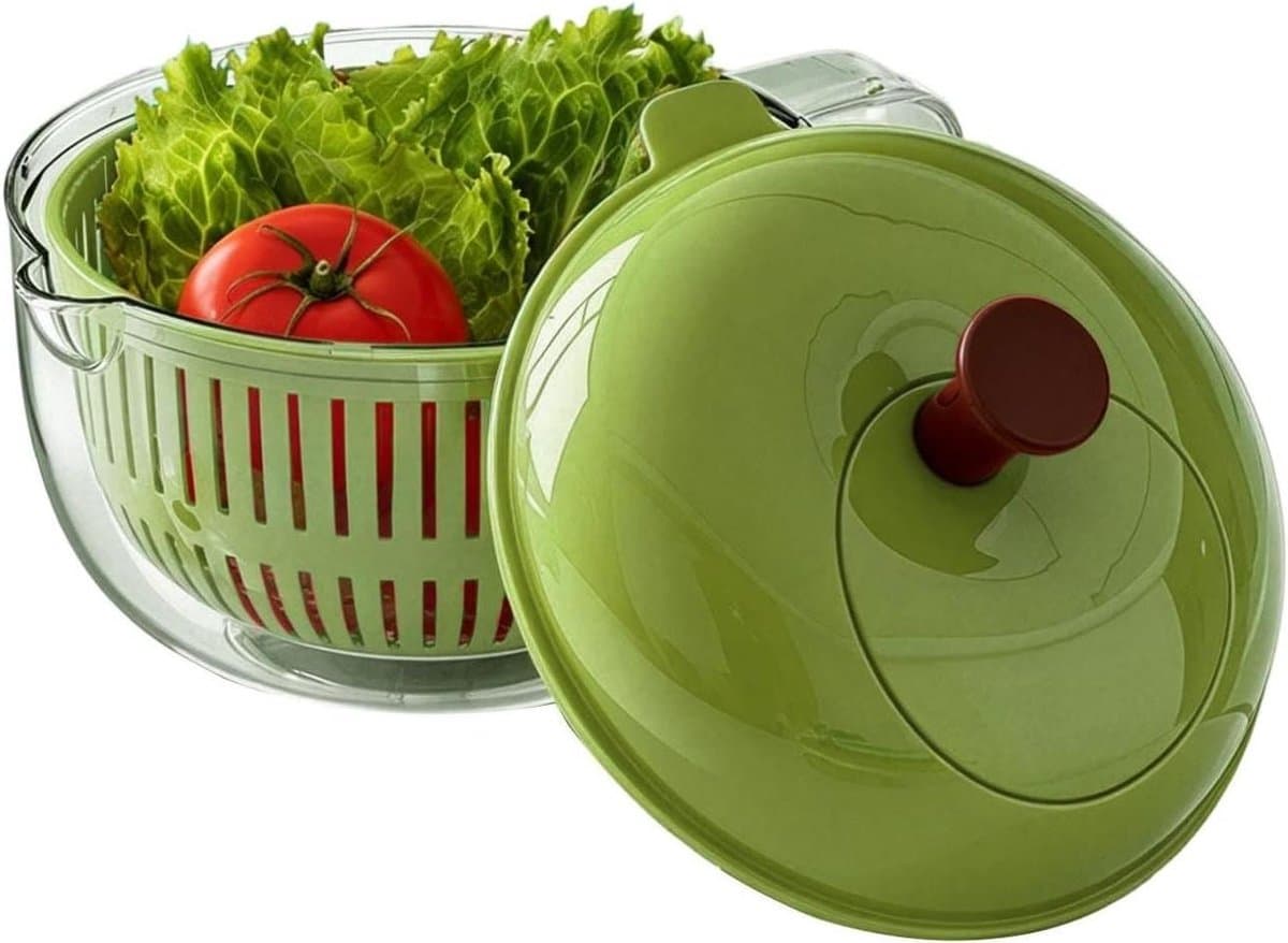 Fruitwasmachine - Groente spinner - Salades maken - Dubbellaags ontwerp - 23 x 23 x 18 cm - Groen — afbeelding 1