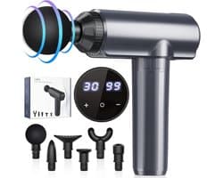 Massagepistool - Spierherstel Tool - Spierpijn Verlichten - 30 Niveaus 6 Koppen - 19x6x18 cm - Zwart