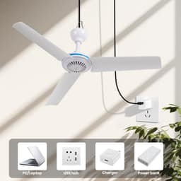 Plafondventilator - Draagbare Plafondventilator - Stille Ventilator - USB Aangedreven - met 3 Afneembare Ventilatorbladen - Wit — thumbnail 1