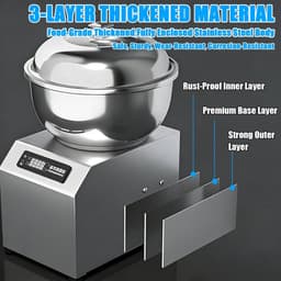 Deegkneder - Broodmixer - Deeg Bereiden - Dubbele Rotatie - 8kg Capaciteit - Zilver — thumbnail 2