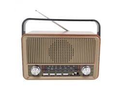 Vintage Draagbare Radio - Retro AM/FM/SW Radio met Bluetooth - 1800 mAh Oplaadbare Batterij - Draagbare Werksite en Camping Radio met USB, TF en AUX - Grote Knoppen voor Senioren - Koffie