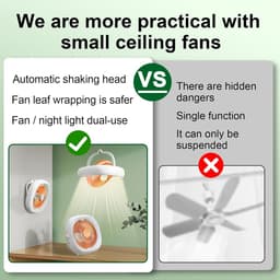 Draagbare Plafondventilator en Wandventilator met Afstandsbediening - Oplaadbare Bureauventilator met 4000mAh Accu en Verlichting - Automatisch Oscillerende Mini Ventilator voor Camping, Camper en Slaapzaal — thumbnail 3