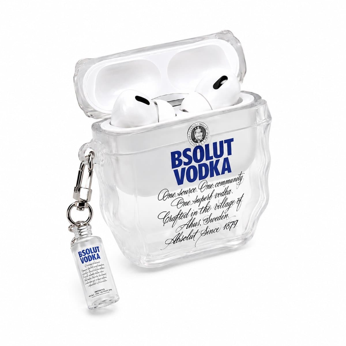 Transparante AirPods Case met Vodka Fles Design - Grappig Doorzichtig Hoesje voor AirPods 4 - Inclusief Sleutelhanger Charm - Novelty Cadeau voor Mannen en Vrouwen Festival — afbeelding 1