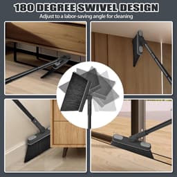 Bezem en stoffer set - Stoffer met steel - Huis schoonmaken - 180° draaibare kop - 138 cm steel - Donkergrijs — thumbnail 4