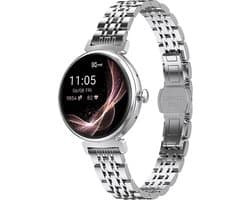 Kiraal Glimmer - Stijlvolle Smartwatch - Dames Smartwatch - Full-touch Scherm- Android & iOS - Zilver
