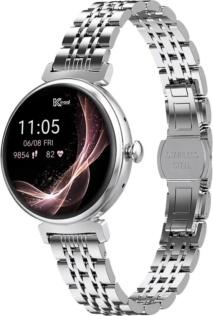 Kiraal Glimmer - Stijlvolle Smartwatch - Dames Smartwatch - Full-touch Scherm- Android & iOS - Zilver — afbeelding 1