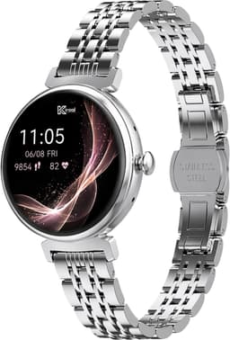 Kiraal Glimmer - Stijlvolle Smartwatch - Dames Smartwatch - Full-touch Scherm- Android & iOS - Zilver — thumbnail 1