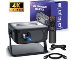 Miroza® Pro Mini Beamer Zwart - 4K Ultra HD Projector - Draagbare Beamer met Wifi 6 & Bluetooth 5.2 - Android 14 & IOS - YouTube, Netflix & Disney - Ingebouwde Speakers & 3 meter stekkersnoer