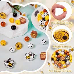 Set van 200 houten kralen met bijenthema in honingraat- en ronde balvorm, groot gat, ideaal voor creatieve sieraden en knutselprojecten — thumbnail 5