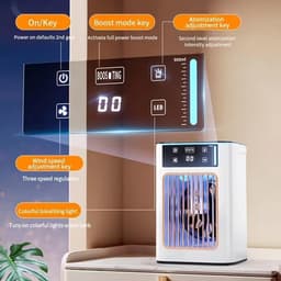 Airco - Aircooler - Mini 3-in-1 Draagbare Airconditioner | Stille Verdampingskoeler met watertank | Draagbare, via USB oplaadbare luchtkoeler (900 ml) | Ideaal voor kantoor, terras of op de camping — thumbnail 3