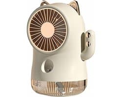 Ventilator - Mini ventilator - Oplaadbare kleine ventilator met vernevelaar, krachtige luchtstroom met 3 standen, draagbare tafelventilator, brede luchtverspreiding, stille oscillerende luchtcirculator voor thuis en op kantoor (wit)