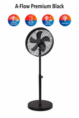 A-Flow Premium Black Ventilator staand - LET OP: 2EKANSPRODUCT - Statiefventilator - Ventilator Zwart - Kantelbaar en uitschuifbaar 3 Windsnelheden - Zelfdraaiend — thumbnail 2