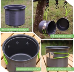 Complete Camping Servies Set, 10-delige Kookset van Aluminium, Draagbare Buitenkeuken, Opvouwbaar Bestek en Mini Campingfornuis voor Hiking, Vissen en Picknicks — thumbnail 3