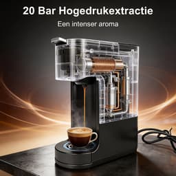 4-in-1 Koffiemachine - 27x11x32 cm - 20 Bar - 1450W - Multi Kapsels & Gemalen Koffie - Zwart — thumbnail 3