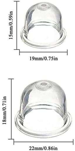 12 witte startkogelpompen van 19 mm en 22 mm, transparante carburateuroliebekers, geschikt voor grasmaaiers, heggenscharen, kettingzagen en ventilatorstartkogels. — thumbnail 2