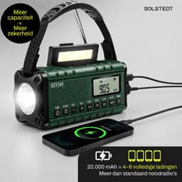 Solstedt® Noodradio - Altijd Overal Ontvangst - DAB+ - 20.000mAh - Noodradio Solar Opwindbaar - Met Krachtigste Powerbank - Noodradio Opwindbaar en Batterij - Draagbare Radio - Incl. Zaklamp - Noodpakket - USB Oplaadbaar - Groen — thumbnail 3