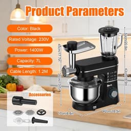Keukenmixer Met Kom - Elektrische Mixer - Bakken En Koken - 5-in-1 Multifunctioneel - 10 Liter Kom - Rood — thumbnail 3