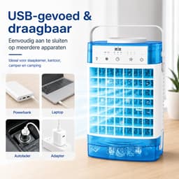Rosnek 4-in-1 Mini Airco & Luchtkoeler - Aircooler Zonder Afvoerslang met 1600ML Dubbel Waterreservoir - Tafelventilator met Luchtbevochtiger & Nachtlampje - USB - Draagbaar voor Slaapkamer & Kantoor - Blauw — thumbnail 4