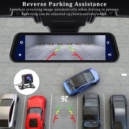Achteruitkijkspiegel-dashcam - met draadloze Apple CarPlay- en Android Auto-functionaliteit - 9,66 inch - 4K-resolutie - IPS-touchscreen - dual-screen dashcam - Bluetooth + AHD-achteruitrijcamera - wifi - inclusief 64 GB SD-kaart — thumbnail 2