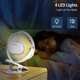 4000mAh Draagbare Clipventilator met LED - Batterij USB Tafelventilator - 4 Snelheden Stil Oplaadbaar - 360° Draaibaar voor Thuis, Kantoor, Kinderwagen, Kamperen - Wit - 1 Stuk — thumbnail 5