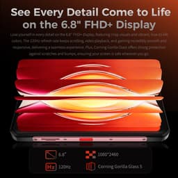 OUKITEL WP56 Robuuste Smartphone 5G - 32GB RAM - 256GB ROM - 16000 mAh - Android 15 - 6,8 inch - 108MP Camera - IP68/IP69K Outdoor Telefoon - Zwart — thumbnail 4