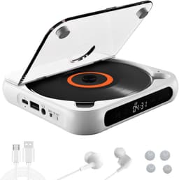 CD Speler - Draagbare Bluetooth-cd-speler met USB-C-snelladen - Ultradun en compact - Ondersteunt CD/CD-R/CD-RW/MP3/WMA-formaten - Geschikt voor zowel reizen als thuisgebruik - 3.5 MM AuxIngebouwde speaker - Met oortjes en datakabel - 2000mah — thumbnail 1