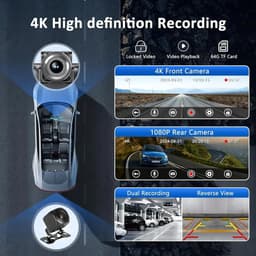 NordHaus 4K Dashcam met 26 cm IPS Touchscreen - Draadloze Apple CarPlay & Android Auto - Dual Camera Voor en Achter - GPS - Wifi - Complete Set - Zwart — thumbnail 2