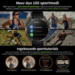 Royal Empire HD Pro GPS Smartwatch Heren - AMOLED Smartwatch met Ingebouwde GPS & Belfunctie - 100+ Sportmodi, Kompas & Zaklamp - Hartslagmeter, Slaapmonitor & SpO2 Meter - Inclusief 3 Bandjes - 1.43 Inch - Zwart — thumbnail 3