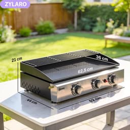 Gasgrill - Gasbarbecue met 3 Branders - Draagbare Gasbarbecue en grill - 7,5 kW - Grillwagen - Tafelgrill - met Keramische Coating, Grillrooster & Warmhoudrek - 62 x 44 x 21 cm - Zwart — thumbnail 2