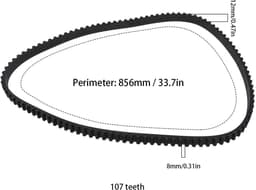 Dailygoods - Aandrijfriem - Grasmaaier riem - Rubber - 107 tanden - 856 mm omtrek - Geschikt voor Stiga 105 hatchback - Zwart — thumbnail 2