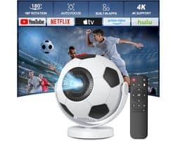 Mini Beamer WK Editie - Voetbal Beamer - Alles-in-één Smart TV Projector - 2026 model - Android TV Besturingssysteem - WiFi & Bluetooth - 4k support - Beamer - Home Cinema